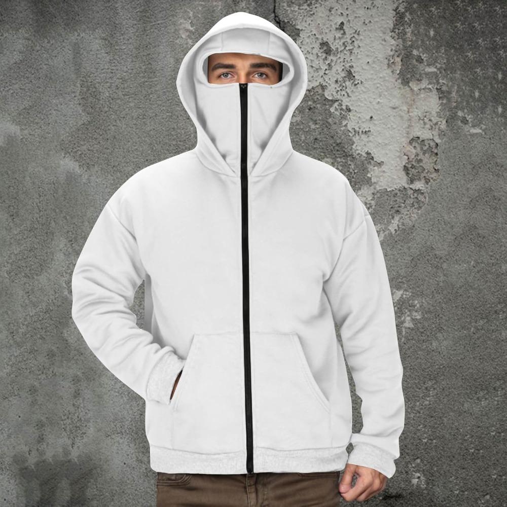 Streetwear Fleece Hoodies for Men with Mask 2025 Thermal Winter Double Hat Hooded Sweatshirt Outdoor Sports Jacket