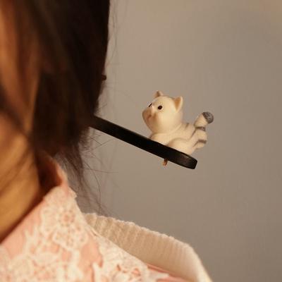 Tool Cartoon Cat Ancient Style Hairpin Hanfu Hair Sticks Wooden Hairpin Chinese Style Headwear