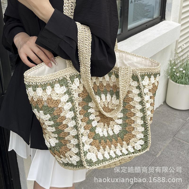 Летняя плетеная сумка ручной работы женская 2025 новая сумка через плечо сумка-тоут большой вместимости пляжная отпускная соломенная сумка