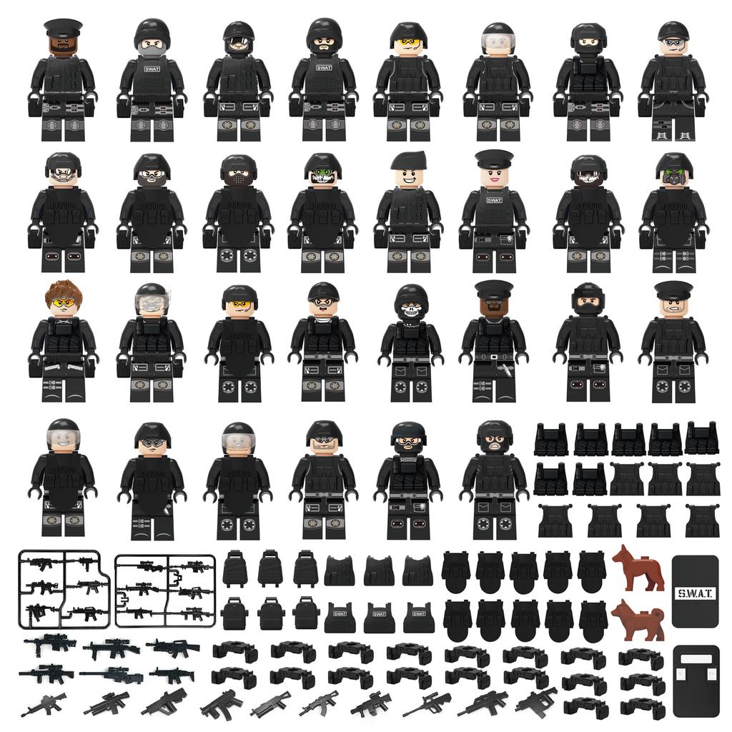 30 шт. MOC черный SWAT, строительный блок, фигурка спецназа, фигурка военной полиции, набор игрушек