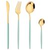 New 4Pcs Mint Gold Dinnerware Set Knife Fork Coffee Spoon Cutlery Western Stainless Steel Tableware Flatware Kiechen Silverware