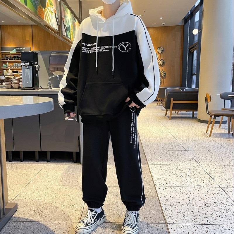 И Спортивный костюм из двух частей с широкими брюками, пуловер с длинными рукавами, повседневный, свежий, удобный, в спортивном стиле, мужской наряд