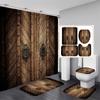 4Pcs Old Wooden Garage Shower Curtain Sets for Bathroom Non-Slip Bathroom Rugs Lid Toilet Cover Bath Mat Bathroom Set