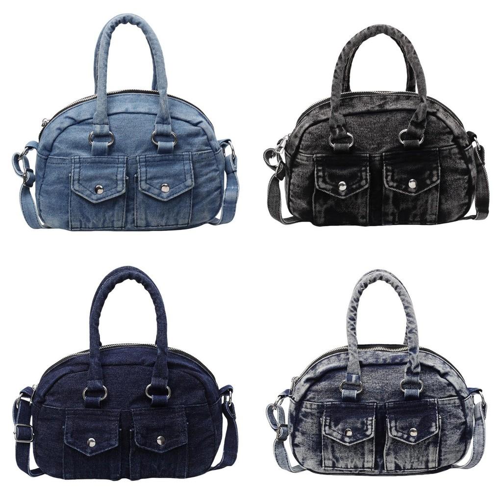 Retro Style Denim Shoulder Bag With Top Zipper And Cell Phone Pocket