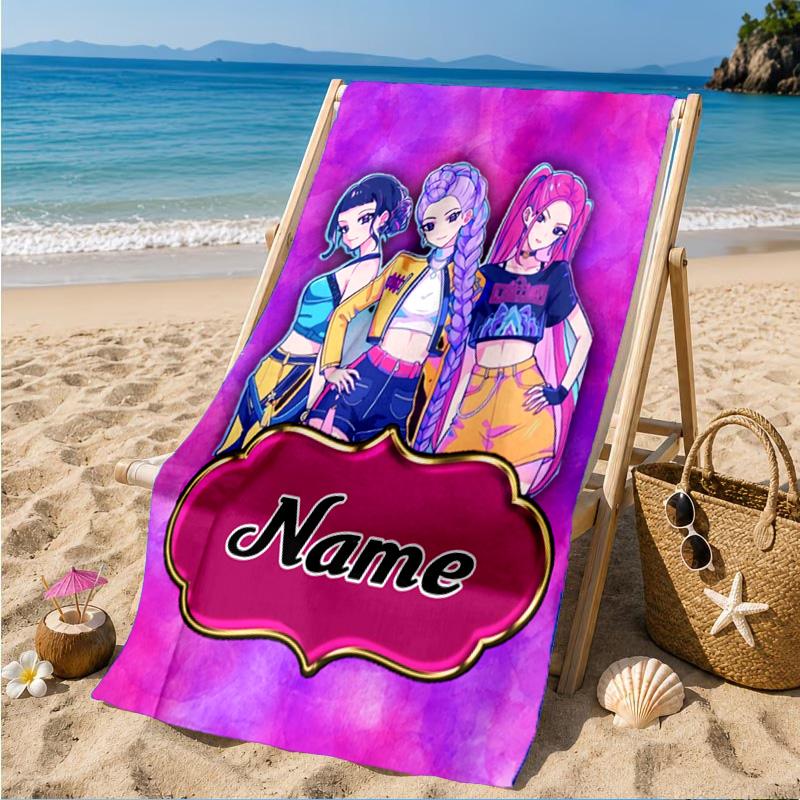 Custom Name KPop Cartoon Beach Towel Microfiber Beach Towel, Lightweight and Quick-Dry, for Summer Travel, Swimming Pool Gift