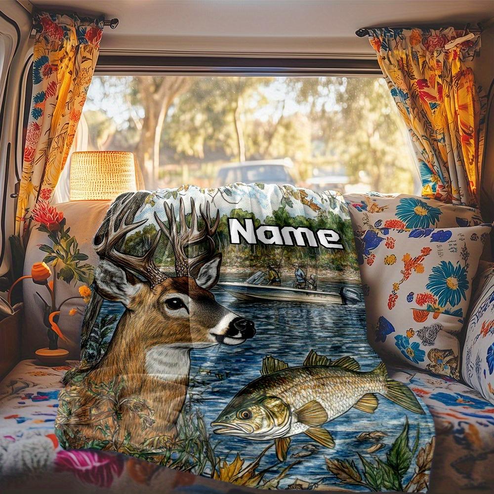 Countryside Deer And Fish Customize Your Name Rv Blanket Comfortable Soft Lightweight Allseason Multipurpose Blanket For Travel Camping Picnics Sofas