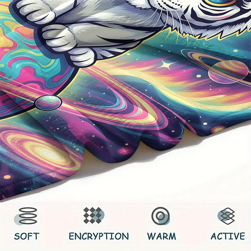 1Pc Planet Animals Print Flannel Blanket, High quality Comfortable for All Seasons, Home Decor, Warmth and Comfort, Perfect for Christmas Gifts