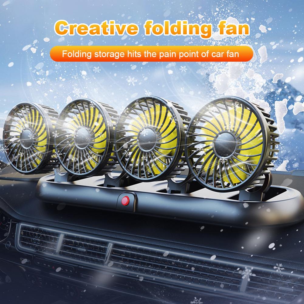 Portable 4-Head Car Cooling Fan 360 Degree Rotatable Cooling Air Fan Automobile Vehicle Fan for Dashboard SUV RV Truck Sedan