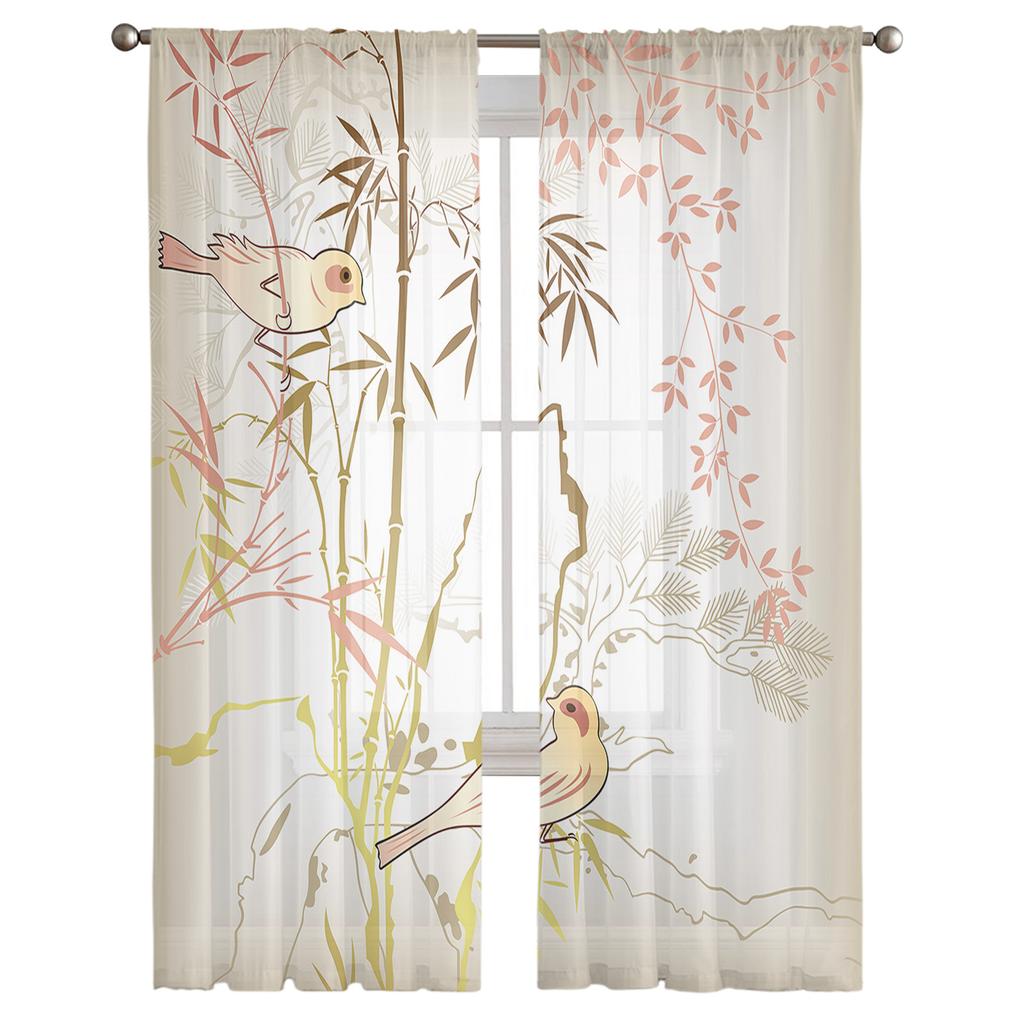 Прозрачная занавеска с бамбуковой веткой в ​​национальном стиле для спальни, тюль-вуаль, занавеска для кухни, гостиной, декор, обработка окна