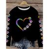 Направленная цветная лапка в форме сердца, 3D цифровая печать, футболка с длинным рукавом, повседневный топ с круглым вырезом для женщин, весна и осень