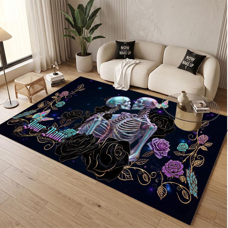 Love Romance Theme Soft Crystal Velvet Rug Custom Name & Text Print Non Slip Floor Rug for Bedroom Living Room
