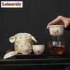 Китайский цветочный набор для чая Grass Ash Travel Tea Set, старинный набор из 1 чайника и 2 чашек, чаша для приготовления чая для пикника, кемпинга, переносная тканевая сумка