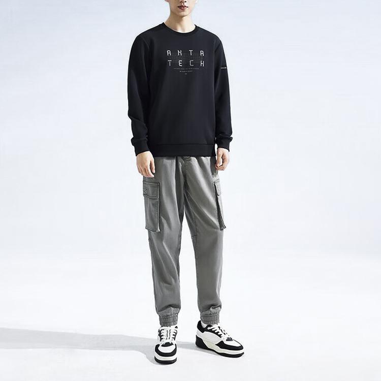 Anta Lifestyle Series Letter Round Neck Pullover Sweatshirt Men Sweatshirt Basic-Black 152337713-5