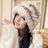 Women's Luxury Winter Hat Plush Rabbit Fur Fisherman Cap with Ear Flaps Soft Warm Beanie for Everyday Stylish Headwear