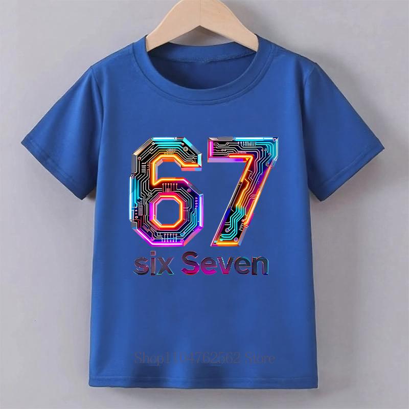 Детская одежда Футболка с принтом Six Seven Летняя для девочек и мальчиков Панк Повседневная Модная Майка Детская Цветная Футболка с круглым вырезом и коротким рукавом