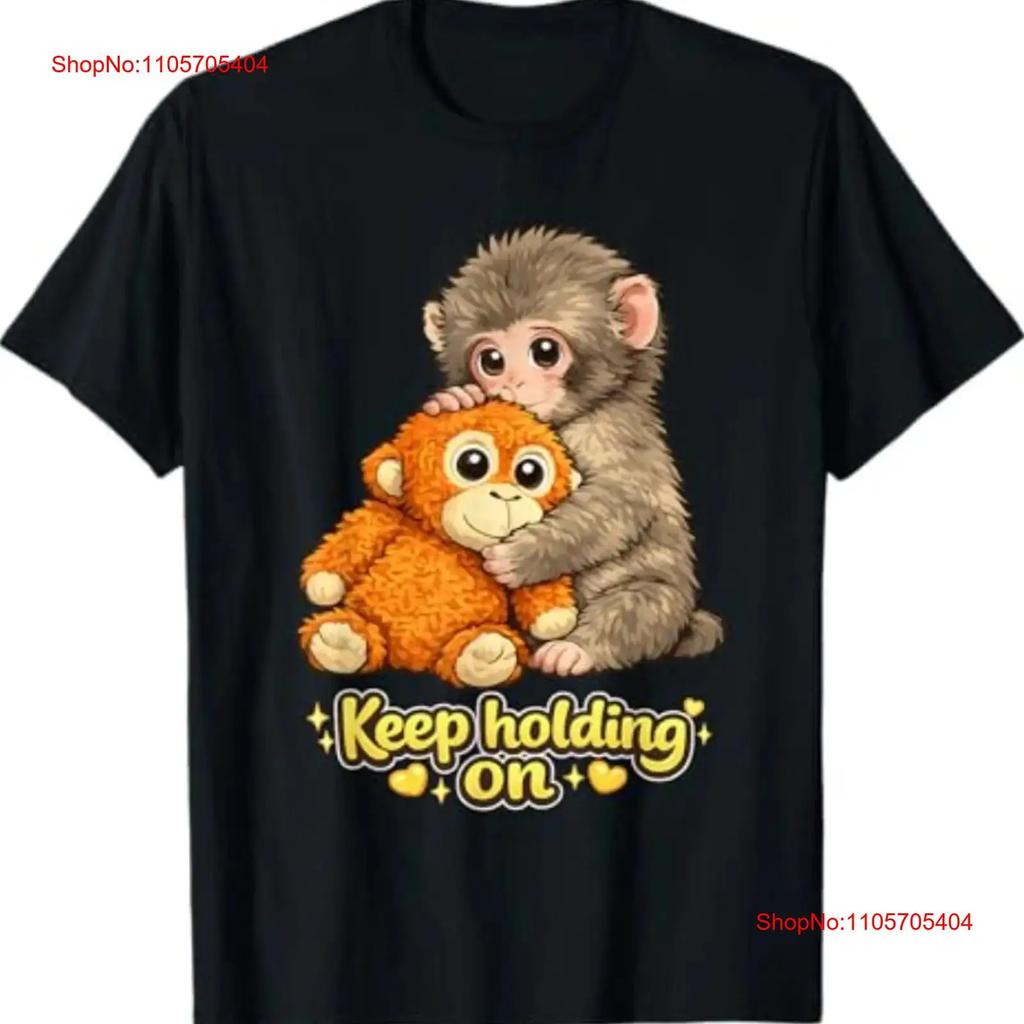 Punch Monkey With Teddy Bear Cuddling Keep Holding On Meme T Shirt Vintage Versatile