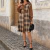 Повседневные Свободные Клетчатые Длинные Платья Для Женщин Модные Женские Платья Миди А-Силуэта Элегантные Винтажные Женские Платья