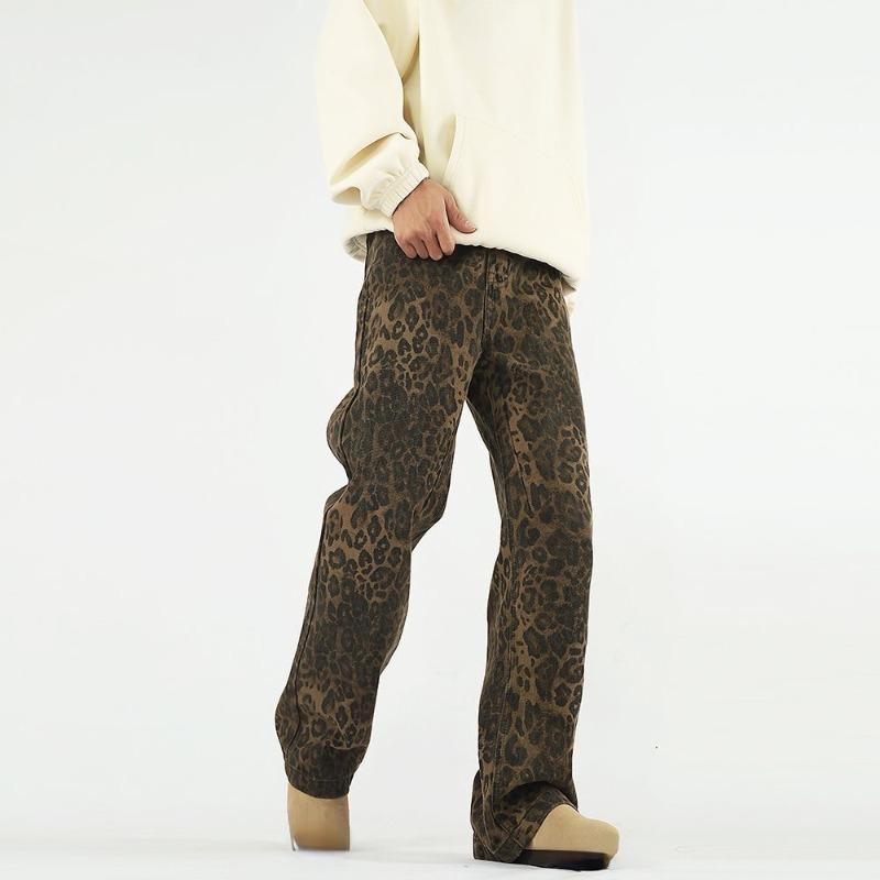 Винтажные джинсы с леопардовым принтом, женские весенние оверсайз, повседневные хип-поп, широкие брюки, трендовые джинсовые брюки с высокой талией, пантеры, женские