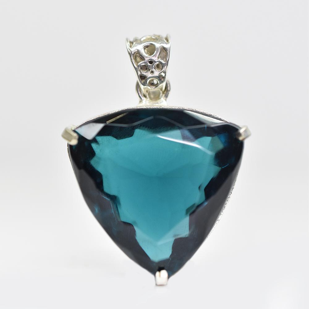 Teal Sapphire 80.1 Ct CERTIFIED Trillion 925 Sterling Silver Gemstone Pendant MY-PD-116-NS