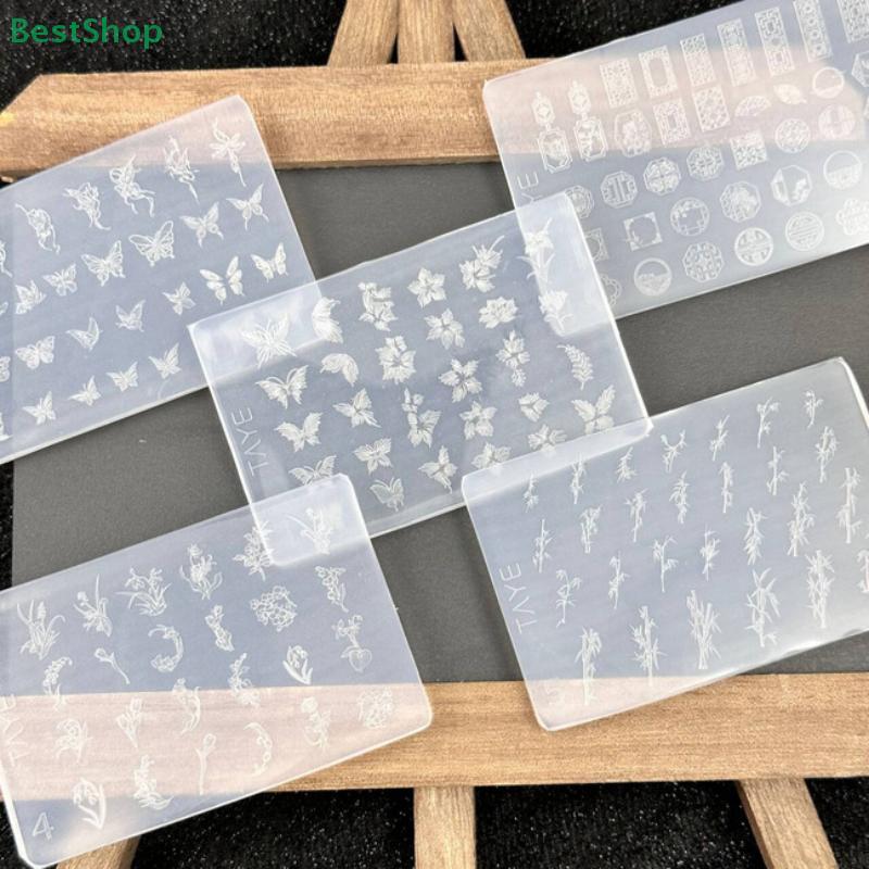 3D Relief Silicone Nail Art Mold Floral Butterfly Knot Bamboo Flower Frame Nail Art Decor Transparent Manicure Template