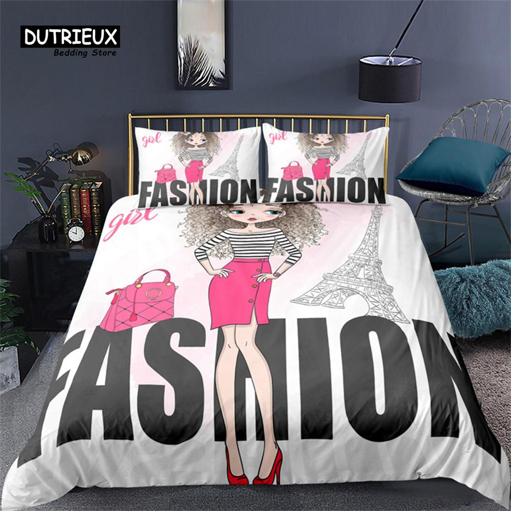 Cartoon Ballet Girl Toddler Bedding Set For Kids Teen Girls Microfiber Modern Swan Cat Unicorn Print Duvet Cover Bedroom Decor