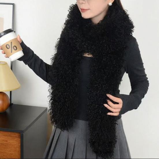 Yousheng Winter Scarf Solid Color Thickened Plush Soft Thick Warm Extra Long Scarf Winter Outdoor Imitation Fur Neck Warmer