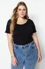 Women's Fashion New Big Size Blouse Stone Ribbed U-Neck Knitted T-Shirt