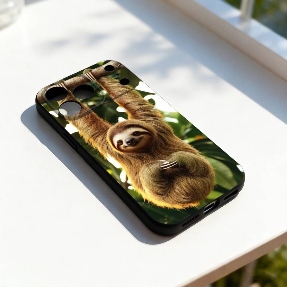 Животное Милый S-Ленивец Смешной Чехол для Телефона Для iPhone 17,16,15,14,13,12,11,Pro,Max,Plus,E,SE4,Air,Mini Черный Мягкий Чехол