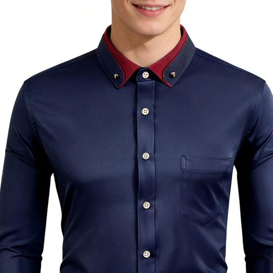 Мужская Классическая Рубашка На Пуговицах С Длинным Рукавом Лацканы Стразы Приталенная Формальная Рубашка для Бизнеса Свадьбы Вечеринки Выпускного