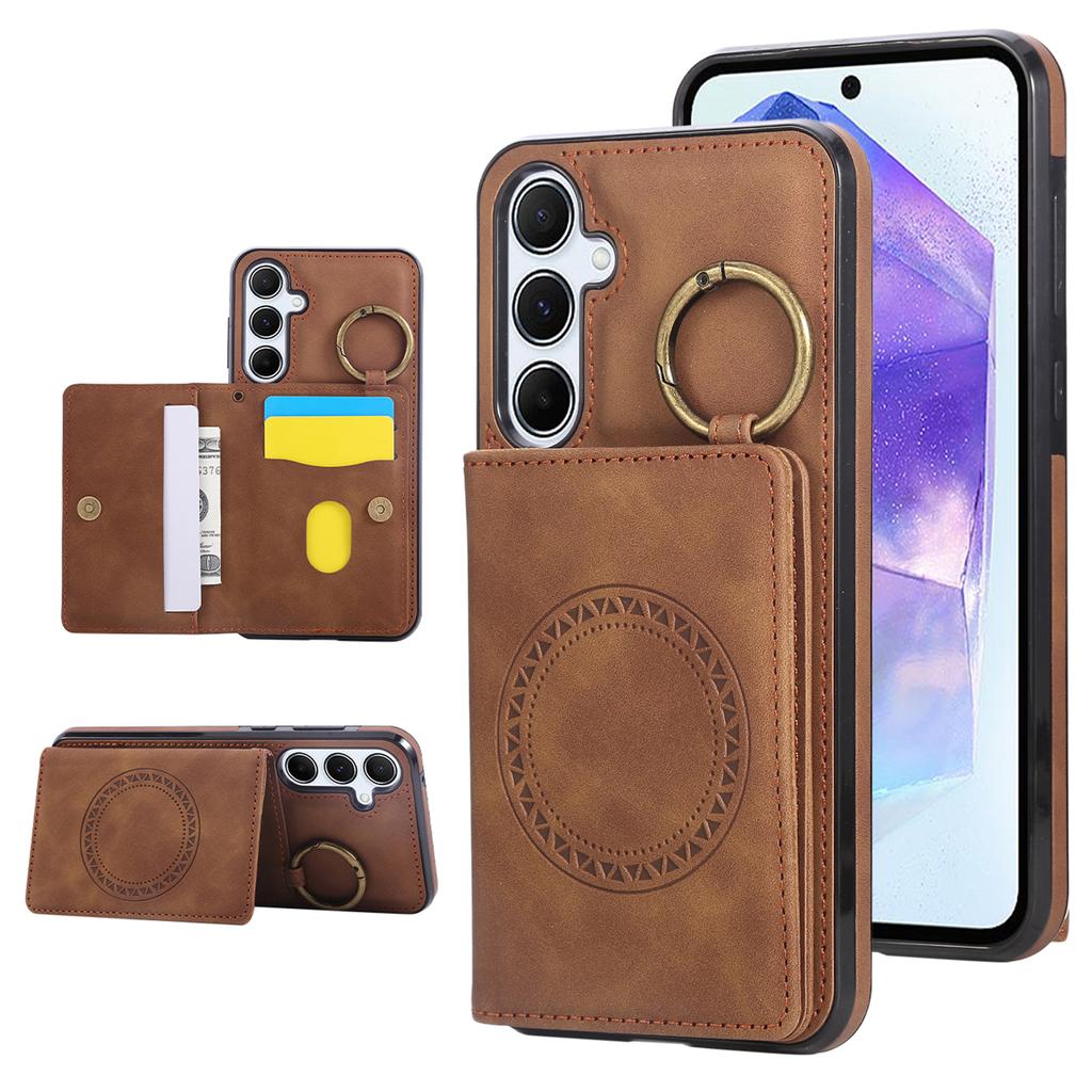 Чехол-кошелек с держателем для карт и подставкой для Samsung Galaxy S25+/S24+, кожаный + ТПУ чехол для телефона с держателем-кольцом