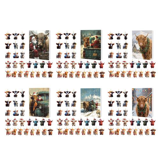 Highland Cow Ornaments Advent Calendar 2025 24 Days Christmas Countdown Calendar with Cartoon Cows Ornament for Xmas Tree Decor