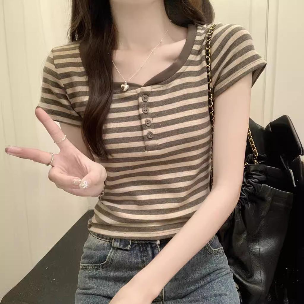 Женский летний новый корейский стиль полуоткрытый вырез Slim Fit Slim Short Top