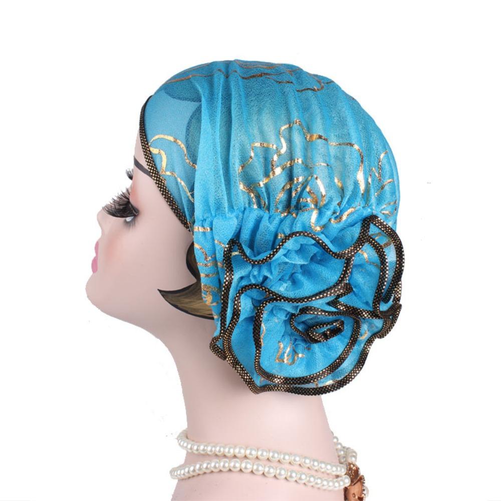 Bronzing Flower Women's Hat Elastic Casual Hair Bonnets African Turban Caps Four Seasons