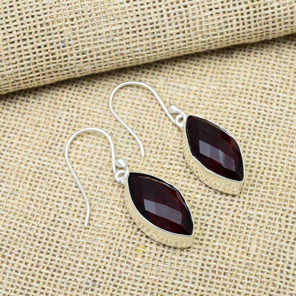 Red Garnet Gemstone Handmade 925 Sterling Silver Jewelry Gorgeous Earrings Gift For Love