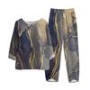 Women's Summer Half Sleeve Printed Tops Elastic Waist Nine Piece Pants Two Piece Set