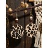 1 Pair Fashionable Sexy Leopard Print Beaded Leather Earrings, Women's Stylish Geometric Round Leopard Print Leather Earrings