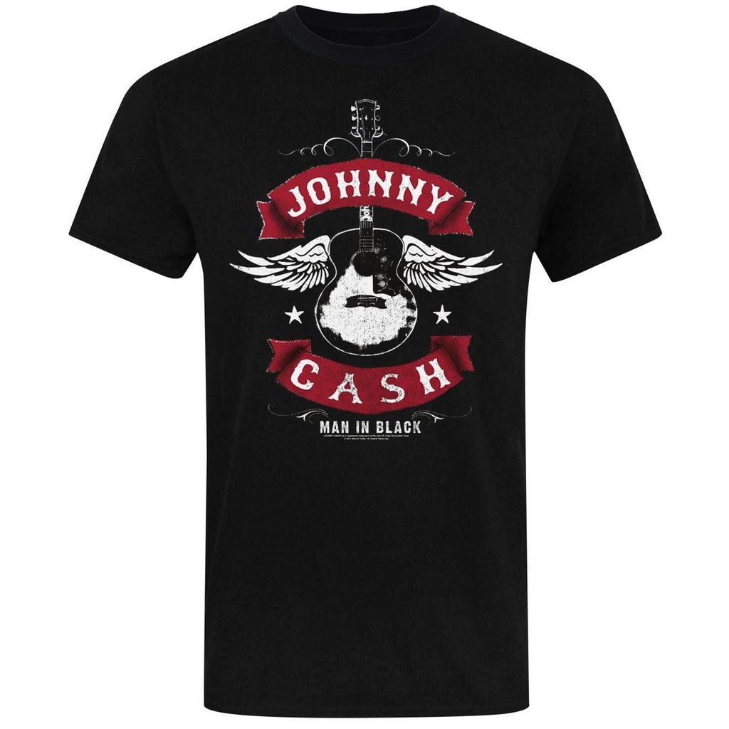Johnny Cash Unisex Adult Man In Black Winged Guitar T-Shirt