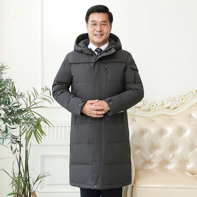 Мужская куртка-пуховик для людей среднего и пожилого возраста, толстое длинное теплое зимнее пальто средней длины