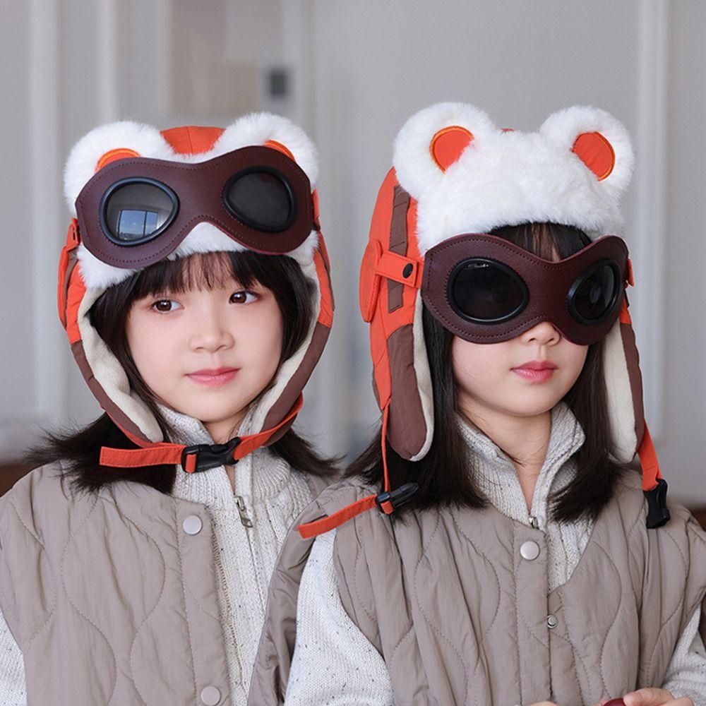 Winter Kids Ear Protection Cap Fleece-Lined Ski Hat Cute Pull-Over Hat  for Boys and Girls