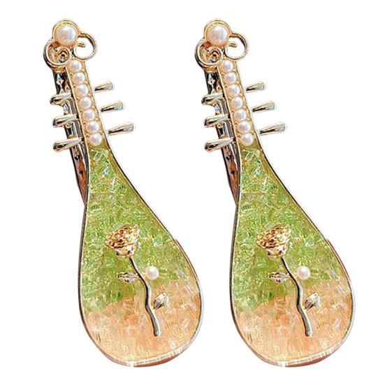 2 шт. Заколки для волос в форме пипы в китайском стиле с цветочным узором и декором из искусственного жемчуга, фестивальные