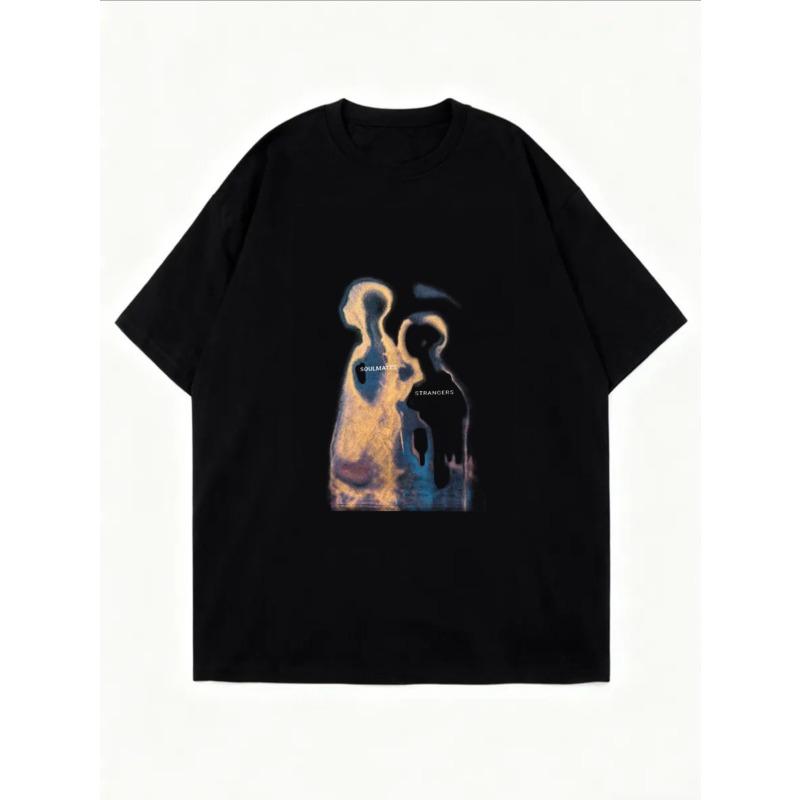 White Oversized T-Shirt With Abstract Art Print And Text For Casual Wear