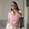 2026 Contrast Color Polo Neck Slim Fit Knit T Shirt Women