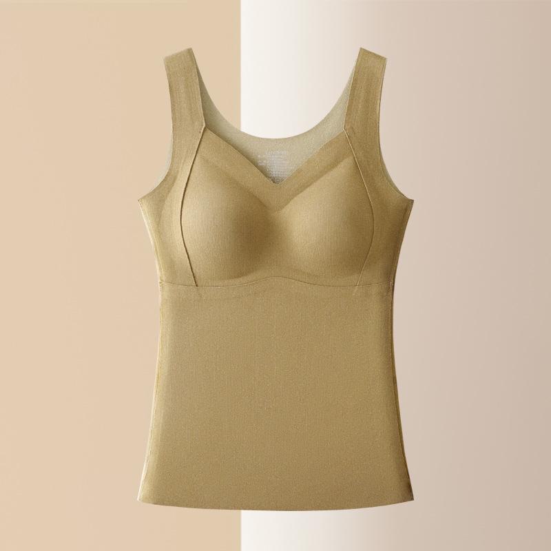 Женский бесшовный теплый жилет с шелковой нашивкой-подкладкой без бюстгальтера для осени и зимы