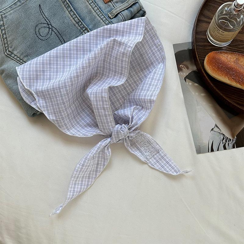Silk Scarf High-end Sense Niche Design Sense Multi-functional Decorative Small Scarf Cotton and Linen Retro Plaid Headscarf Headband