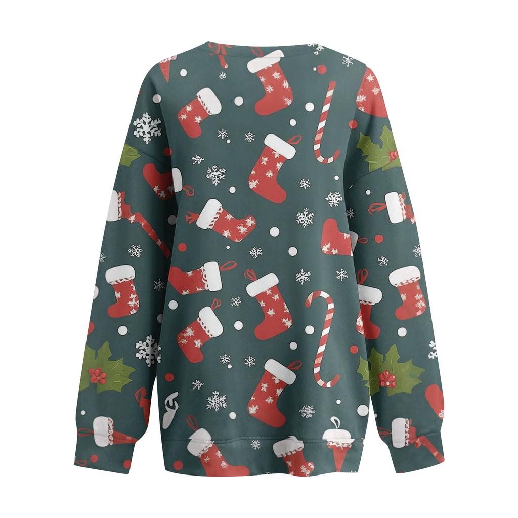 Women's Casual And Fashionable Christmas Print Long-Sleeved Top