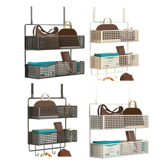 Дверной органайзер, стойка для хранения с крючками, прочная конструкция, сетчатая конструкция, легко собирается, съемная корзина для хранения за дверью