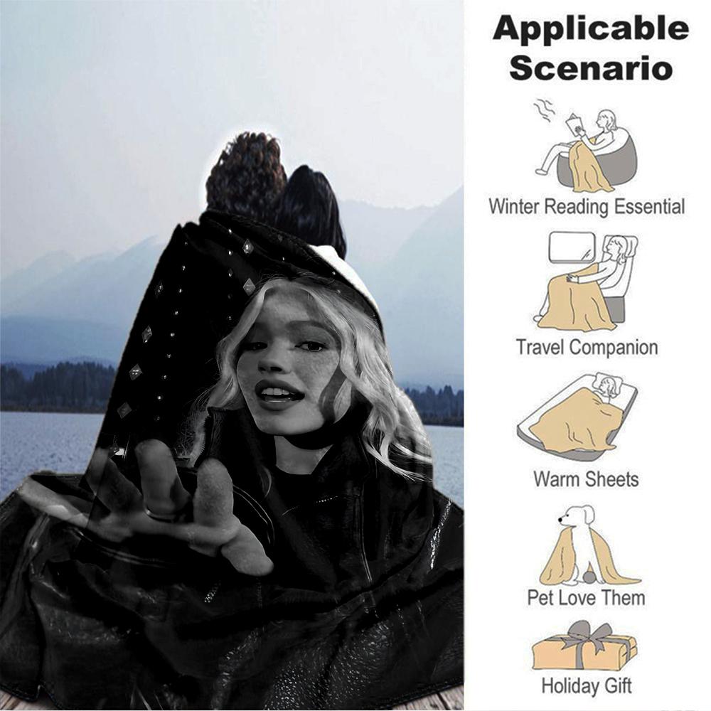 1Pc Blond Hair Black Leather Jacket Blanket Soft Throw Blanket For Home Bedroom Bed Sofa Travel Office Solid Christmas Blanket