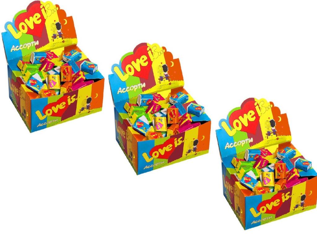 Жевательные резинки Лав из Любовь это с вкладышами о любви микс из пяти вкусов 420 г 100 шт