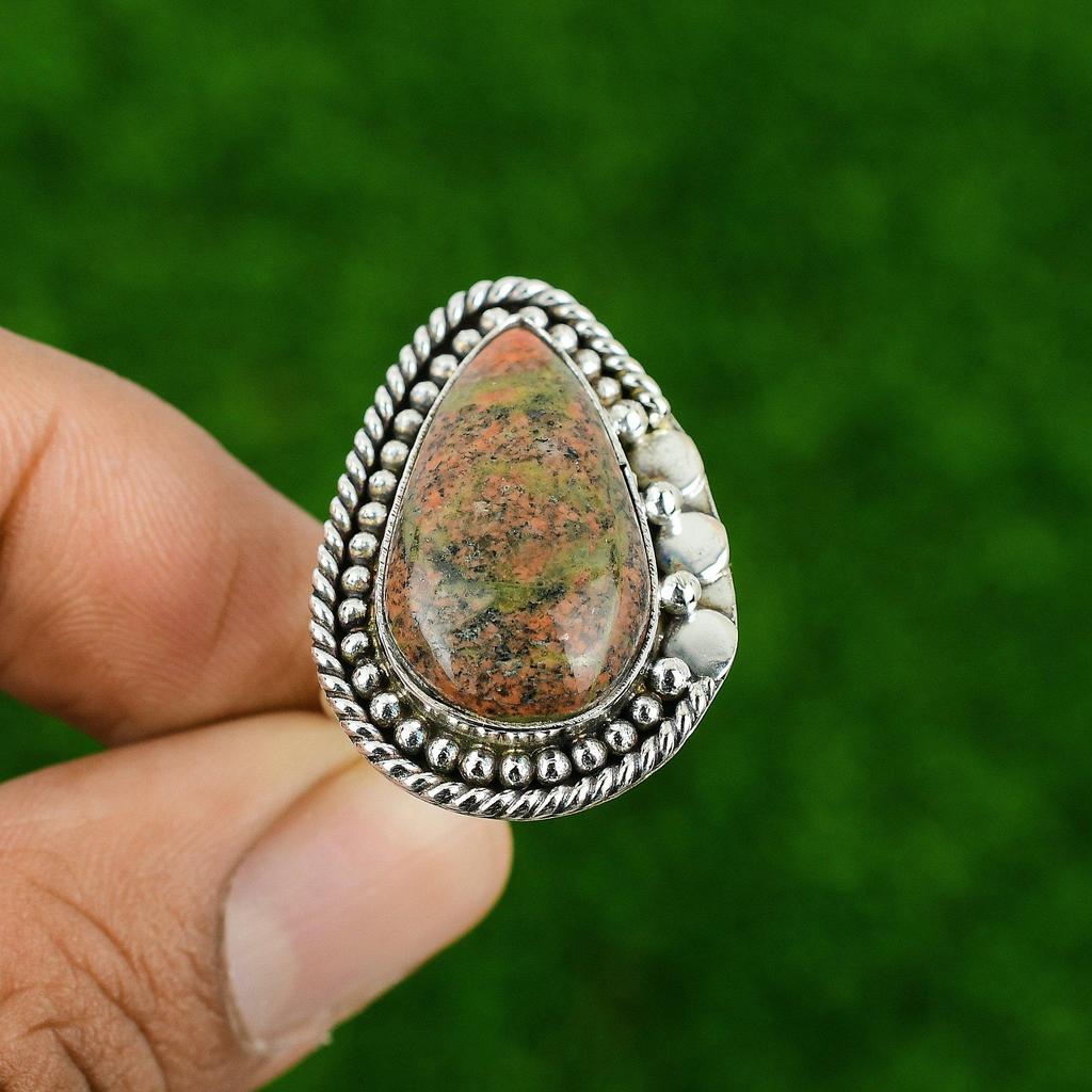 Grass Garnet Stone 925 Sterling Silver Engagement Solitaire Bezel Ring Jewelry