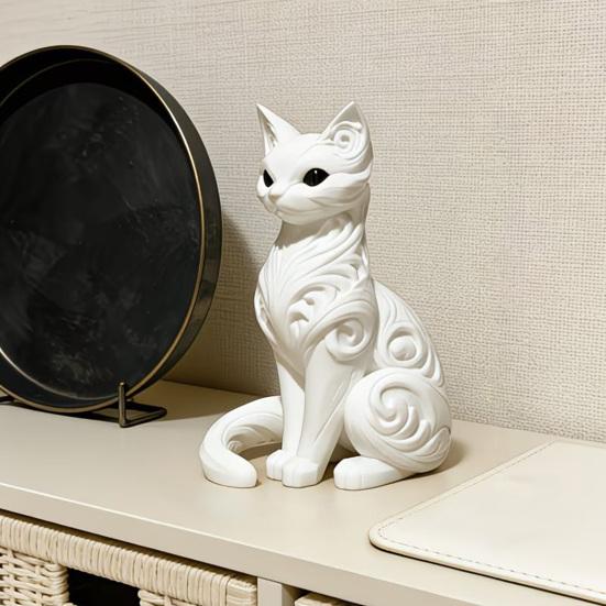 3D-печатная фигурка сидящего кота, ornament, барочная резьба, статуэтка котенка, скульптура, украшение для дома и офиса, подарок для любителей кошек